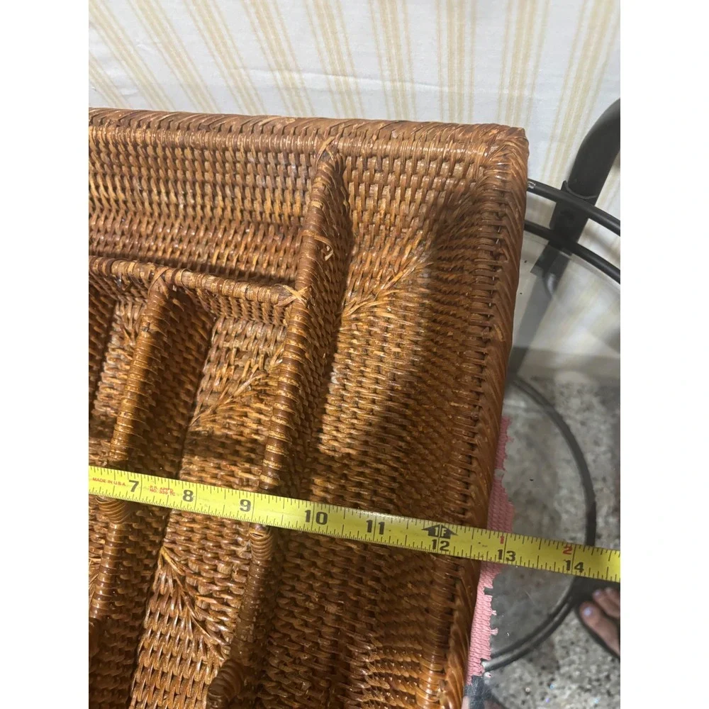 Woven Rattan Silverware Drawer Organizer Tray 5 Compartment Cutlery Holder 14x14